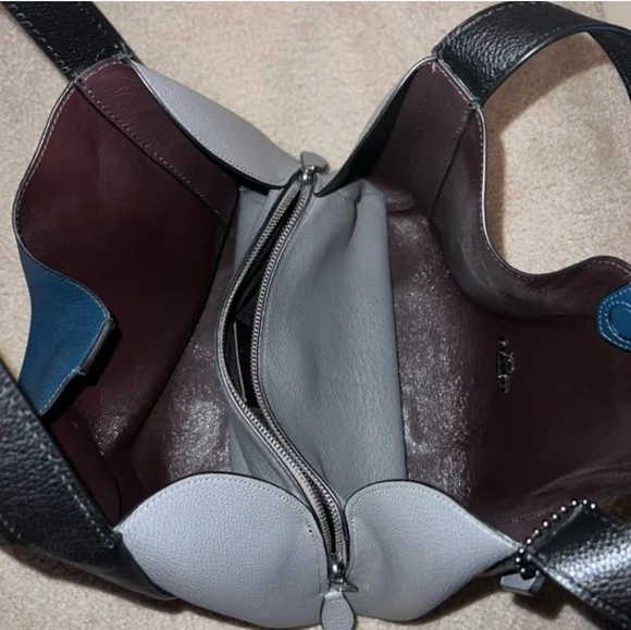 Coach Hadley Colorblock Peacock Blue and Black Shoulder Bag - Picture 4 of 7